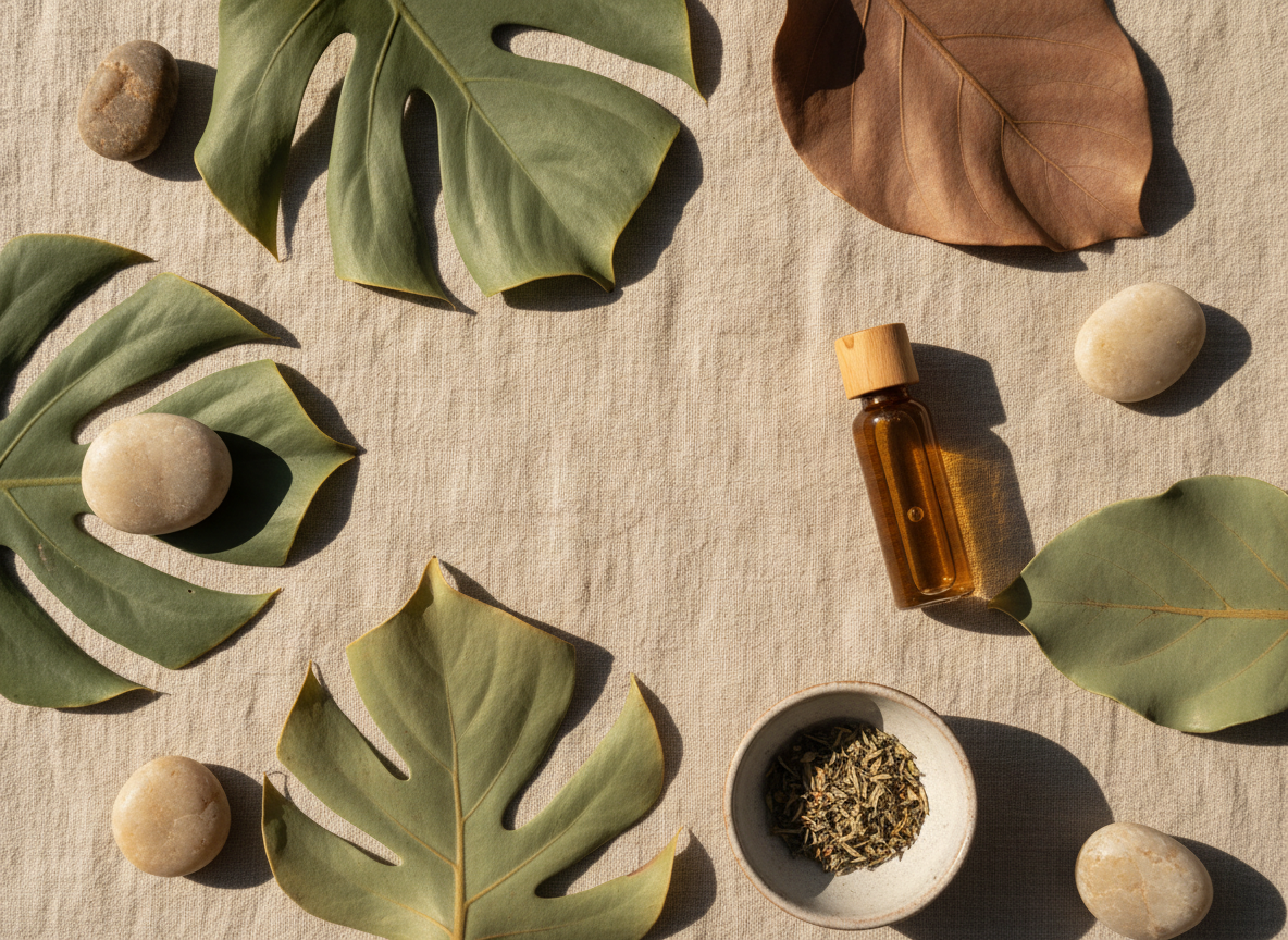 Botanical botanical background with natural botanicals and plants